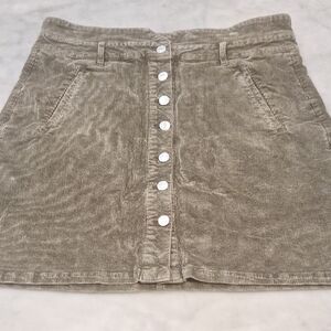 Anthropologie‎ Pilcro High Waisted Corduroy Grey Green Skirt Sz 14 Pockets Plus